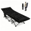 Black Foldable Heavy Duty Camping Cot 330LBS, Portable Outdoor Sleeping Bed with Cushion & Carry Bag for Camping Office Nap