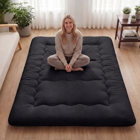 Japanese Floor Futon Mattress Toppers, Foldable Tatami Mat, Thick Sleeping Mattress Pad with Storage Bag & Dust Cover, Black, Full