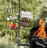 Enhanced barbecue rack storage unit with tissue holder, carbon steel grill rack featuring storage basket and 10 hooks