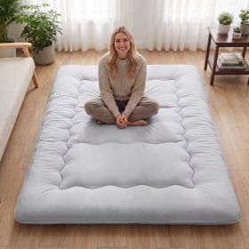 Japanese Floor Futon Mattress Toppers, Foldable Tatami Mat, Thick Sleeping Mattress Pad with Storage Bag & Dust Cover, Gray, Twin