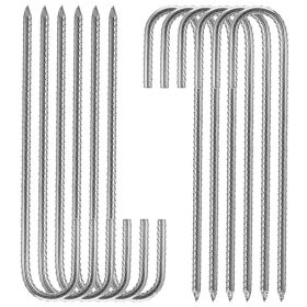 12PC 12inch J-Shaped Threaded Ground Screws, Steel Ground Screws, for Pipe and Tent Securing, Windproof and Durable