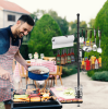 Enhanced barbecue rack storage unit with tissue holder, carbon steel grill rack featuring storage basket and 10 hooks